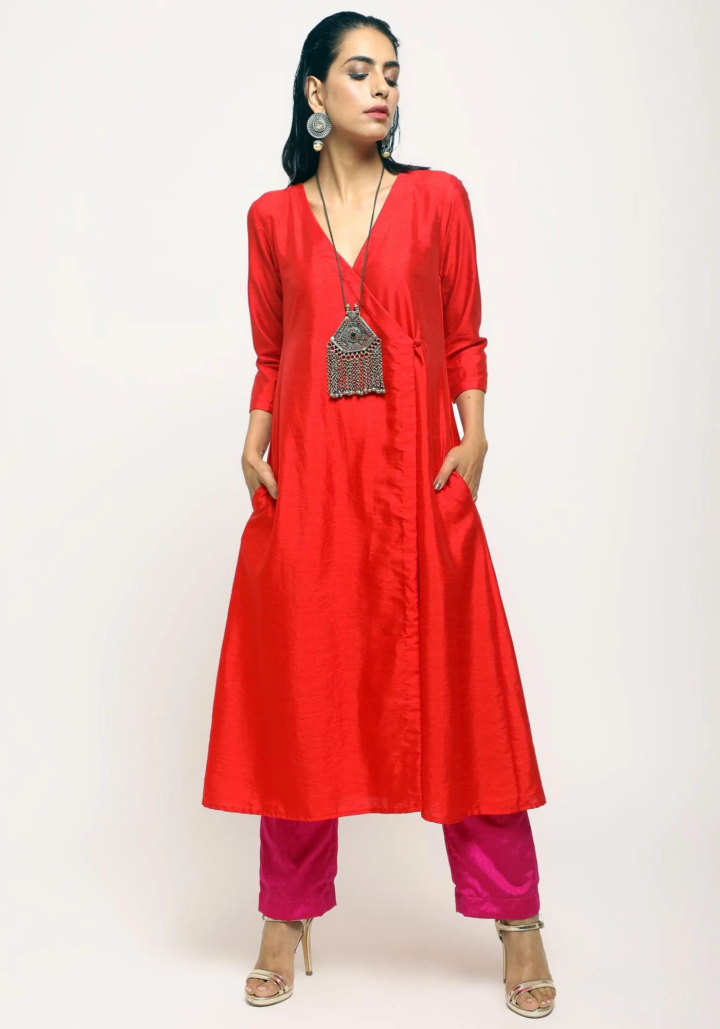 Silk Blend Angrakha-Contrast Pant