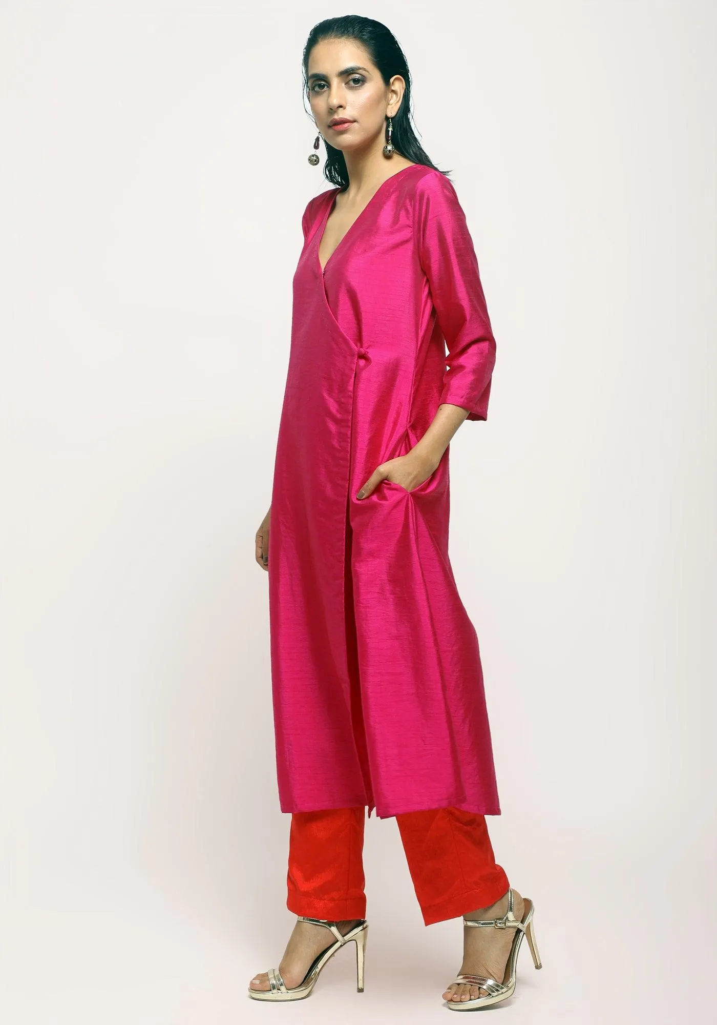 Silk Blend Angrakha-Contrast Pant