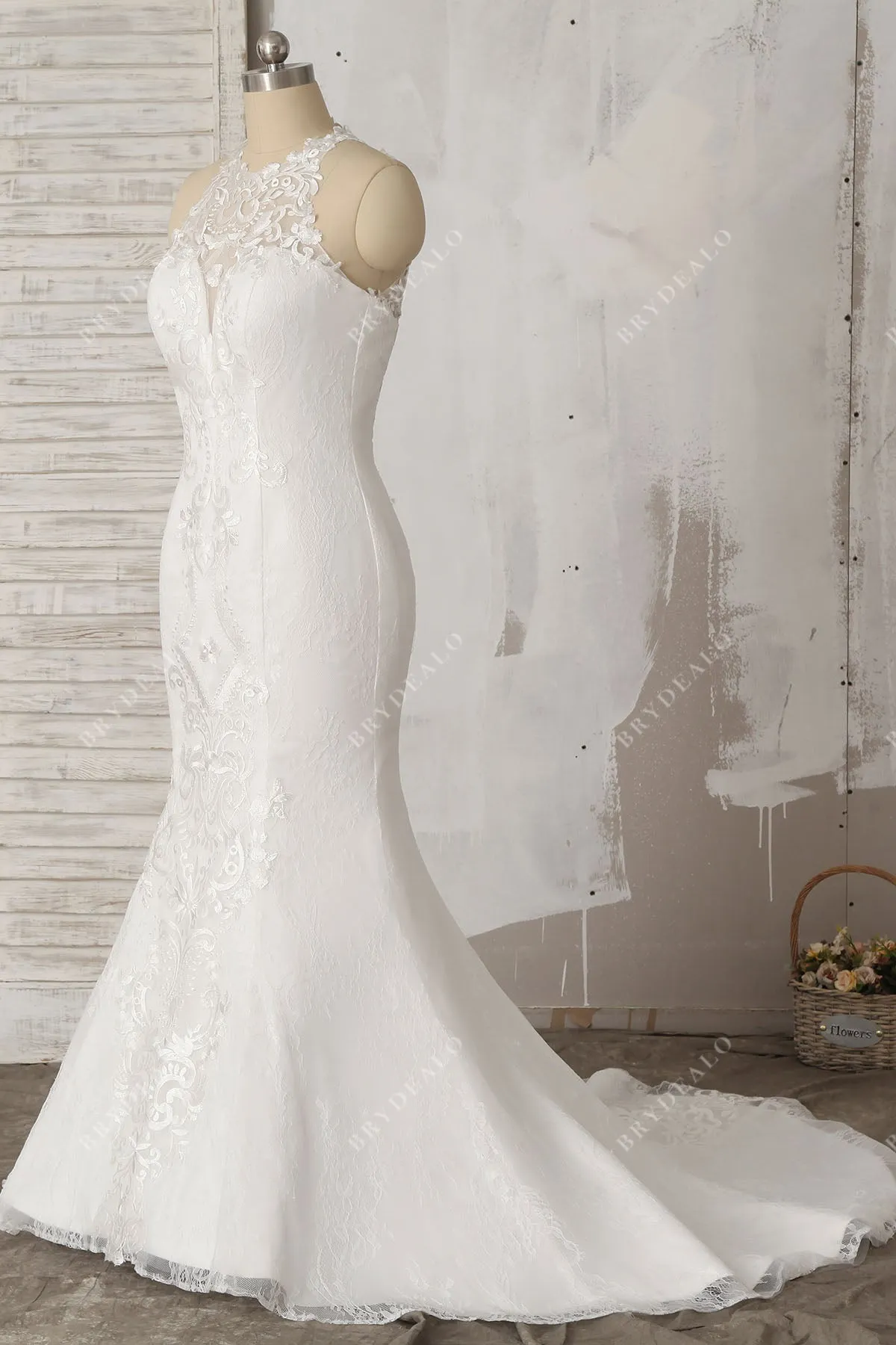 Sleeveless Stylish Lace Illusion Halter Mermaid Timeless Wedding Dress