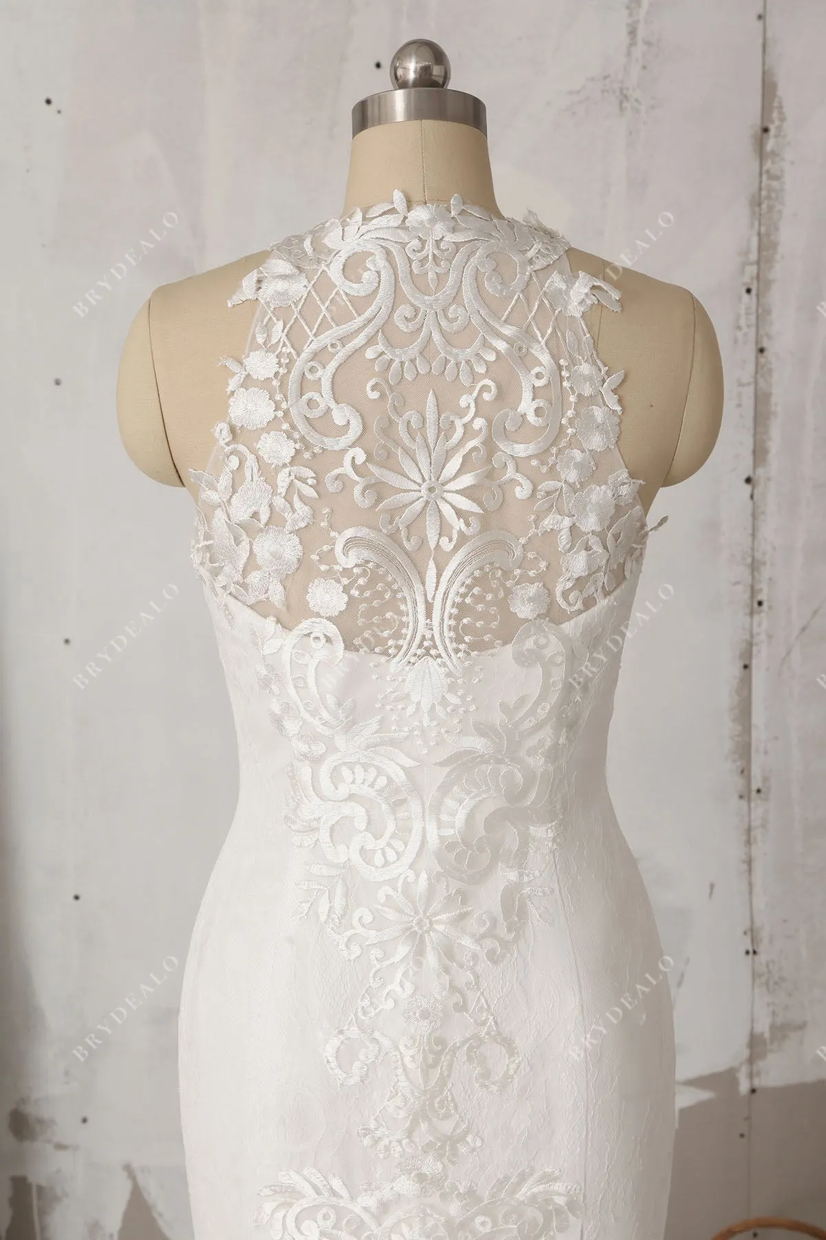 Sleeveless Stylish Lace Illusion Halter Mermaid Timeless Wedding Dress
