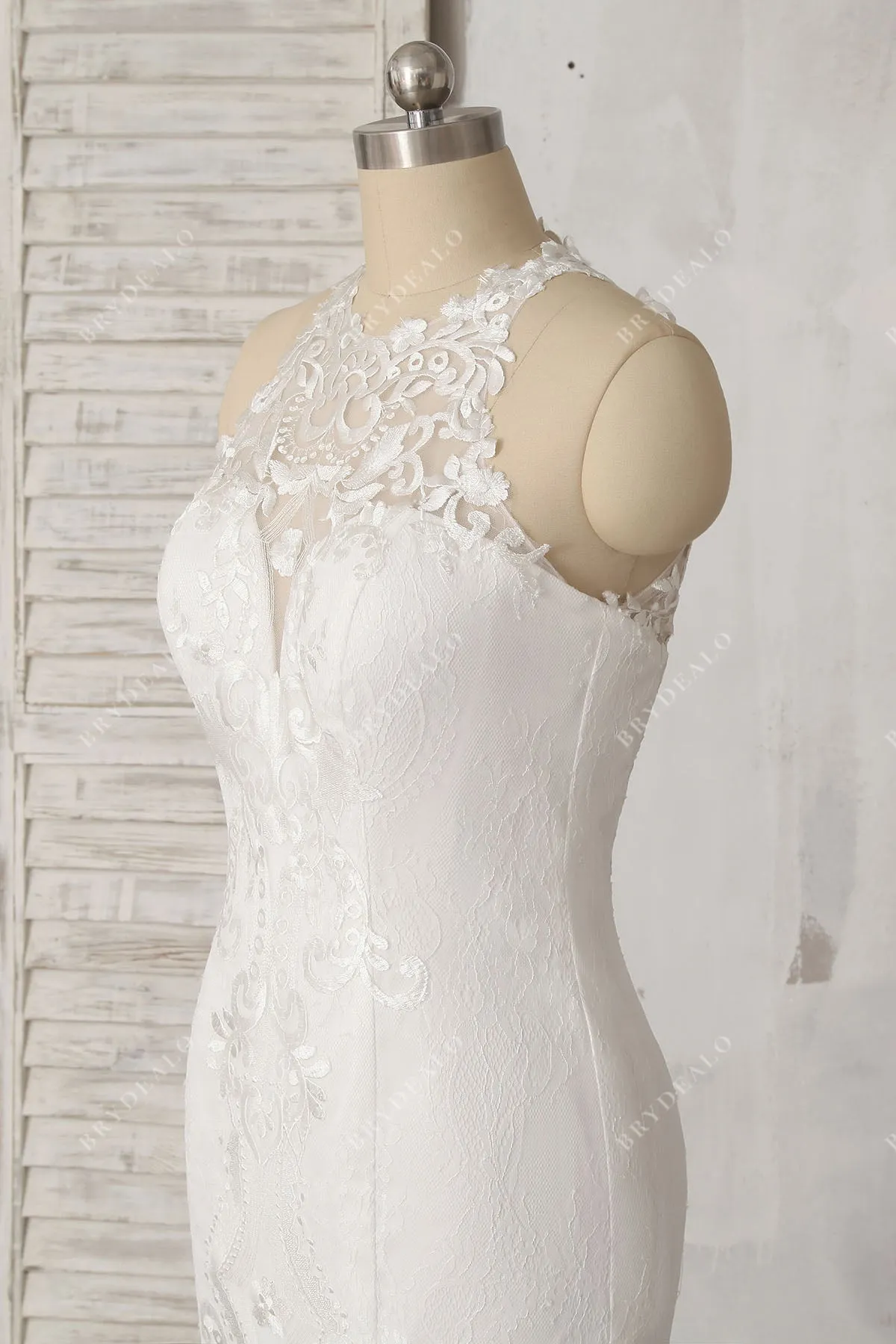 Sleeveless Stylish Lace Illusion Halter Mermaid Timeless Wedding Dress
