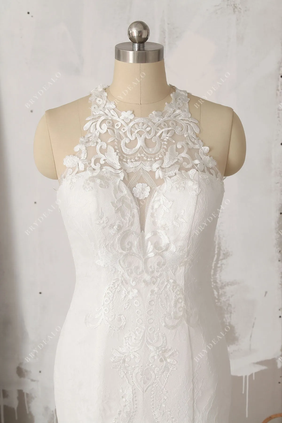 Sleeveless Stylish Lace Illusion Halter Mermaid Timeless Wedding Dress