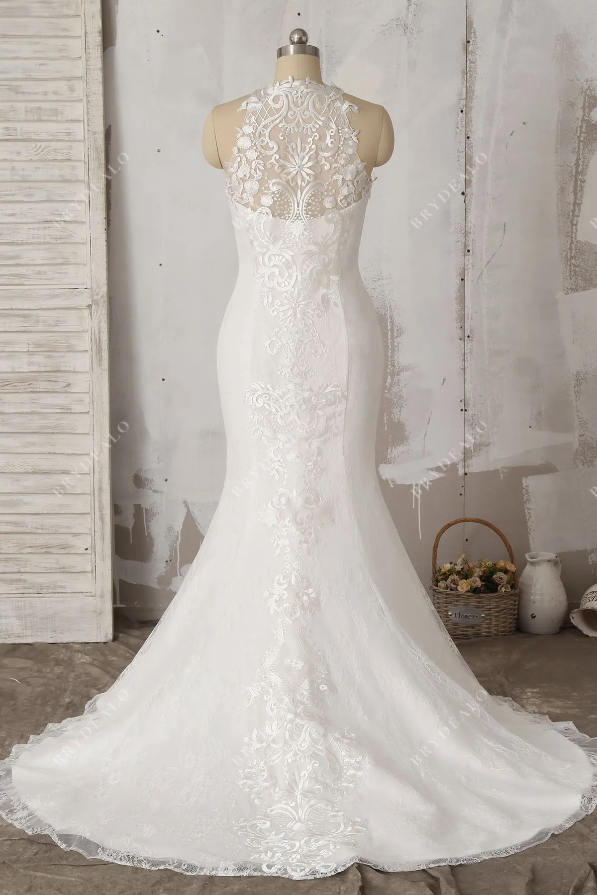 Sleeveless Stylish Lace Illusion Halter Mermaid Timeless Wedding Dress