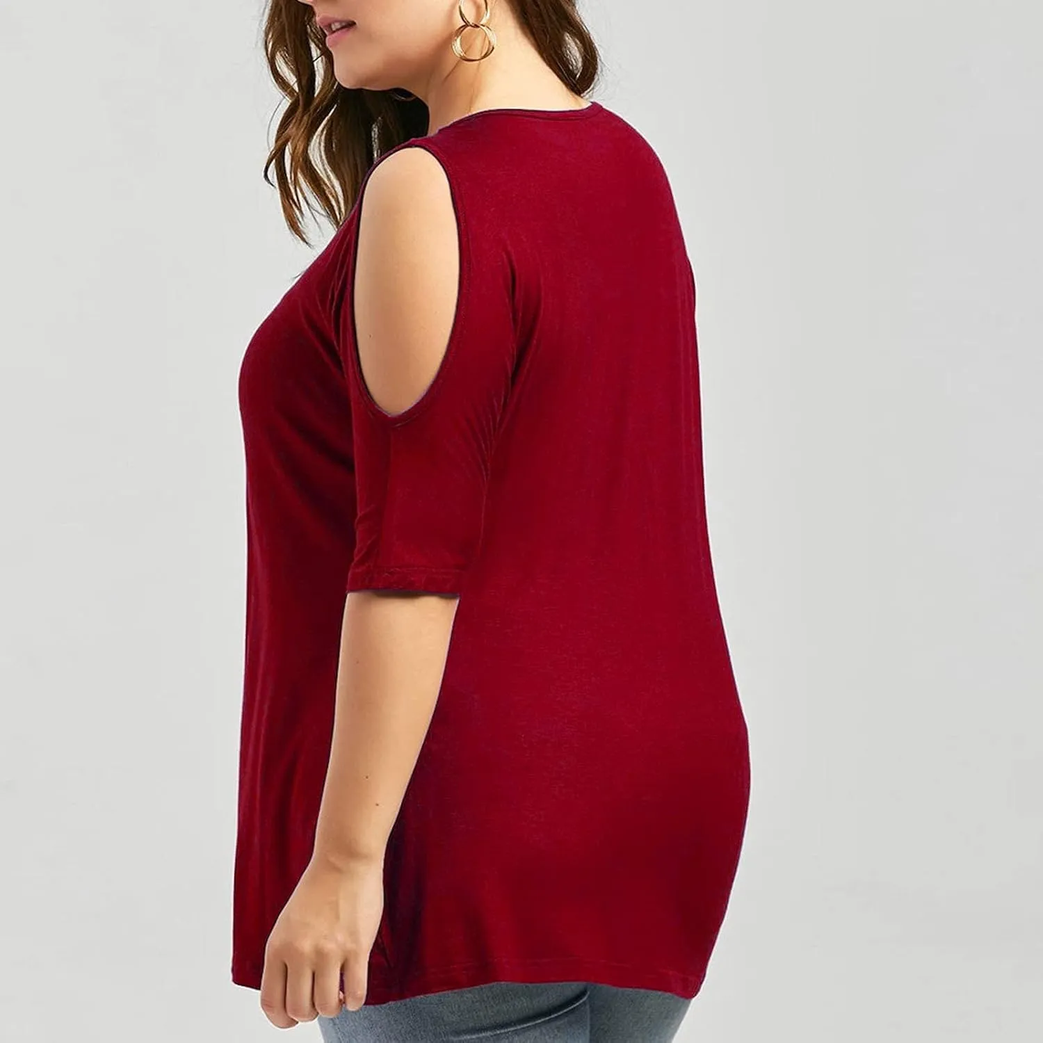 Solid Plus Lace Stitching Color Strapless Top Women V-Neck Size Women's Blouse Loose Casual T Shirt