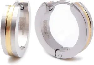 Steelmeup Stainless Steel Stripe Men Hoop Earrings 2-tone Gold Black Silver 16mm