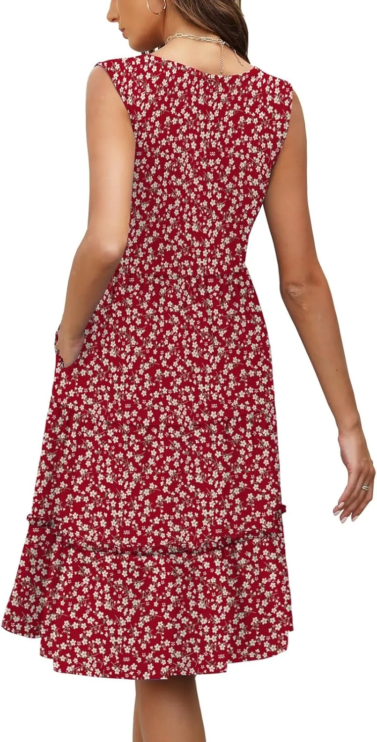 Summer Dresses for Women 2025 Elegant Classy Sleeveless Boho Midi Sun Dress Spring Break Travel Beach Vacation Clothes