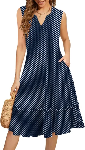 Summer Dresses for Women 2025 Elegant Classy Sleeveless Boho Midi Sun Dress Spring Break Travel Beach Vacation Clothes
