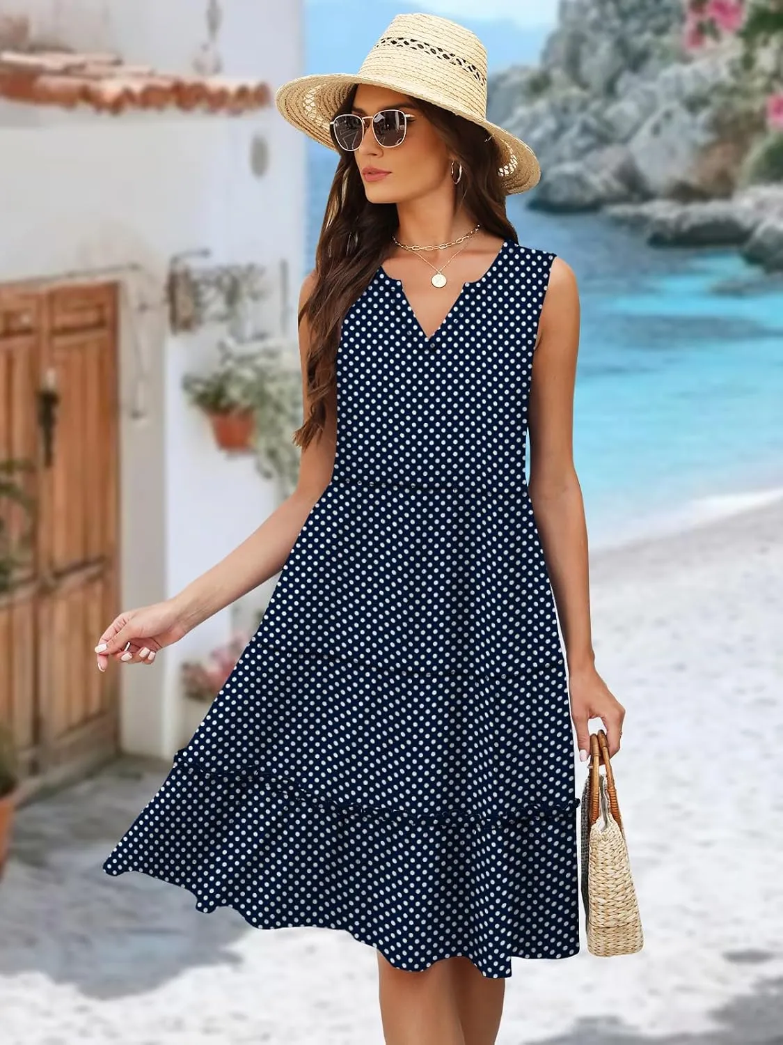 Summer Dresses for Women 2025 Elegant Classy Sleeveless Boho Midi Sun Dress Spring Break Travel Beach Vacation Clothes