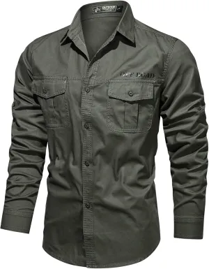 Tactical Shirts for Men Long Sleeve Military Button Up Snap Work Shirt with Pockets Big & Tall Slim Fit Western Tops Camo