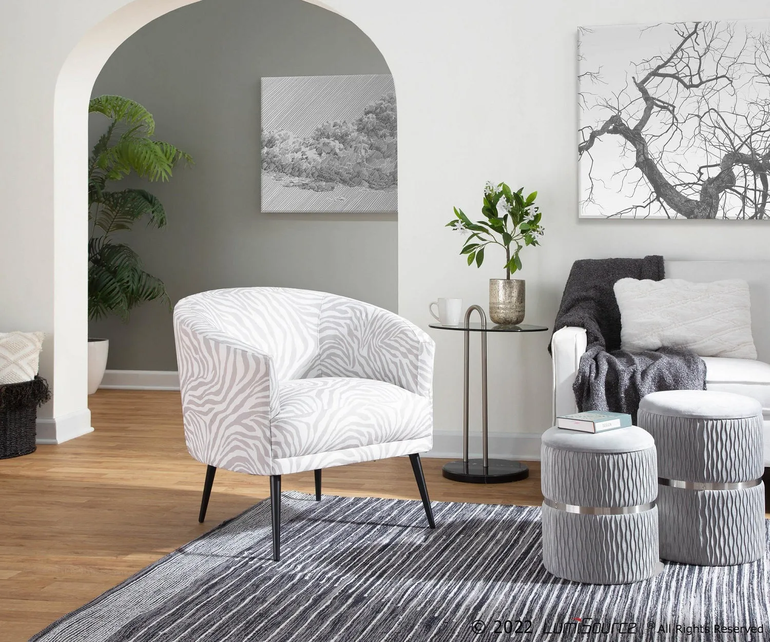 Tania Contemporary/glam Accent Chair in Black Steel and Grey Zebra Fabric by LumiSource