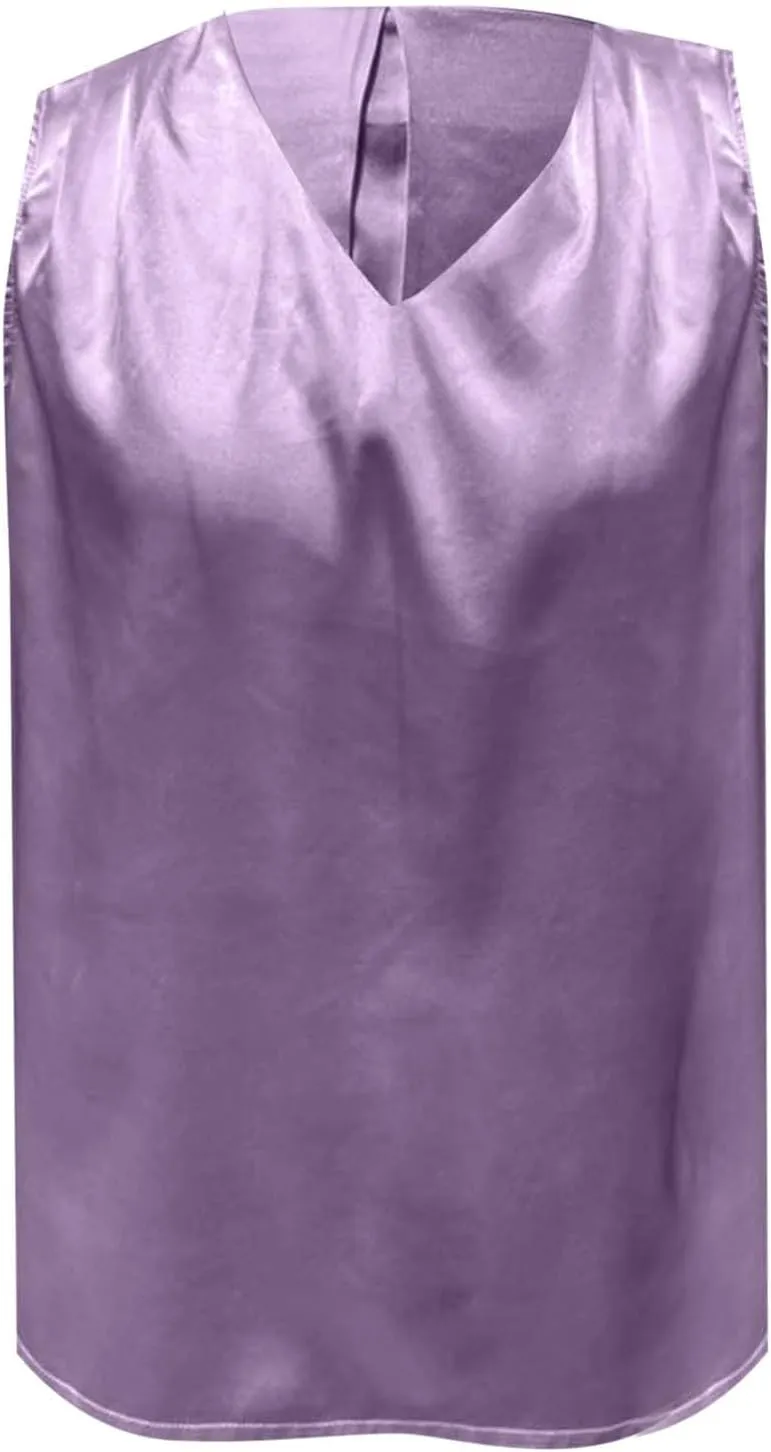 Trendy Casual Tank Top Women Summer Satin Tank Tops Sleeveless V Neck Blouses Plus Size Vest Shirts Party Clubwear