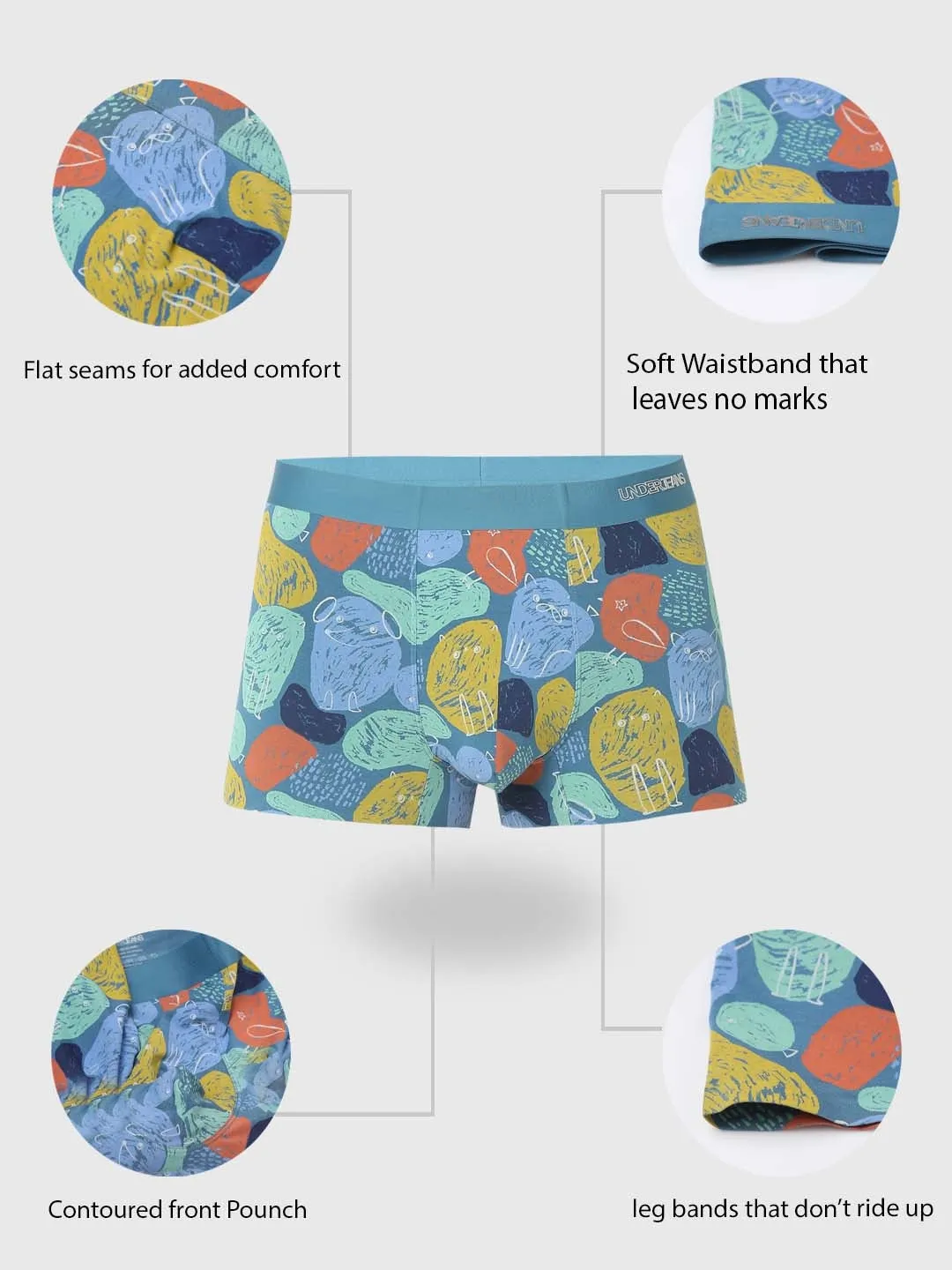 Underjeans By Spykar Men Super Premium Printed Bonded Elastic Blue Trunk