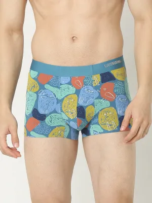 Underjeans By Spykar Men Super Premium Printed Bonded Elastic Blue Trunk