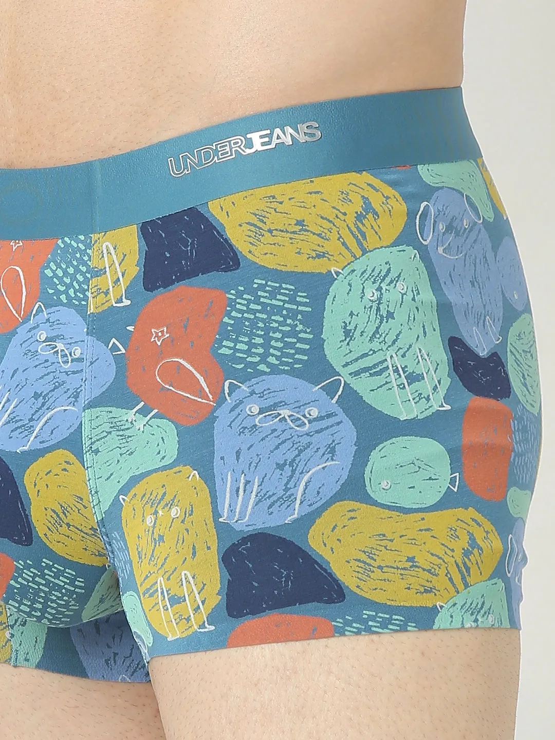 Underjeans By Spykar Men Super Premium Printed Bonded Elastic Blue Trunk