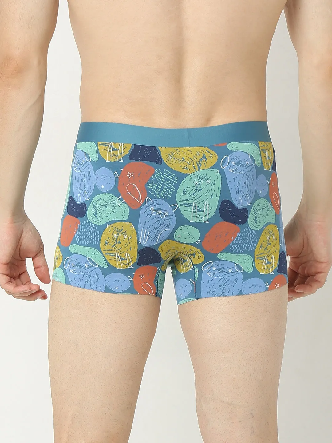 Underjeans By Spykar Men Super Premium Printed Bonded Elastic Blue Trunk