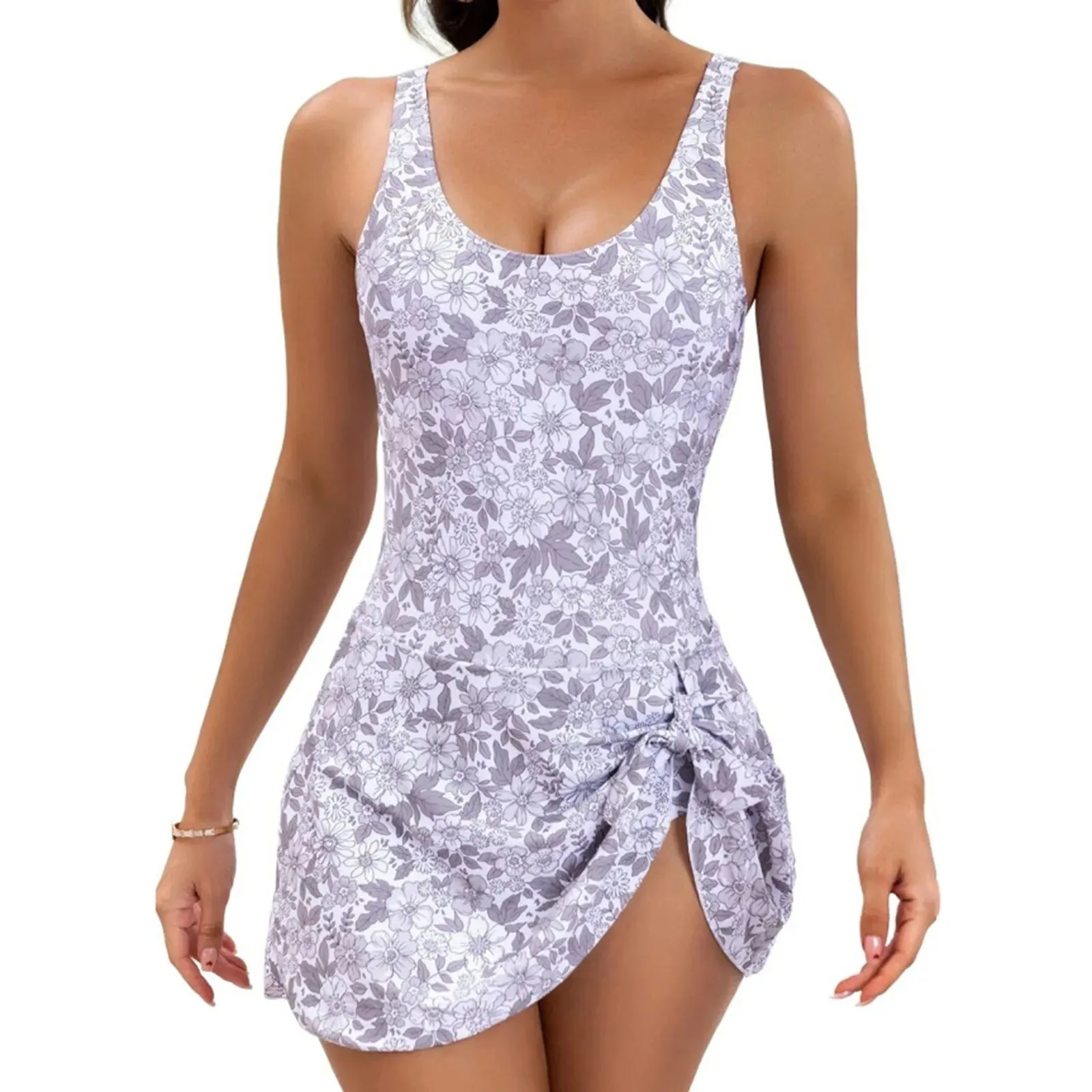 Women 2024 New Solid Print Sling Sexy High Waist Swimwear Summer Tankini Beach Wear Bathing Suit For Female Tie Knot Swim Dresse