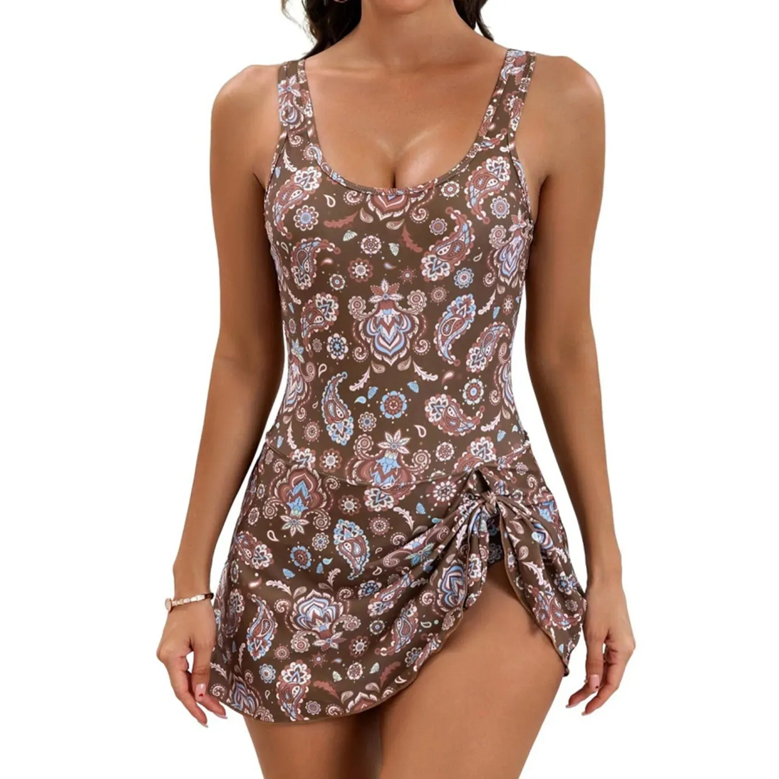 Women 2024 New Solid Print Sling Sexy High Waist Swimwear Summer Tankini Beach Wear Bathing Suit For Female Tie Knot Swim Dresse