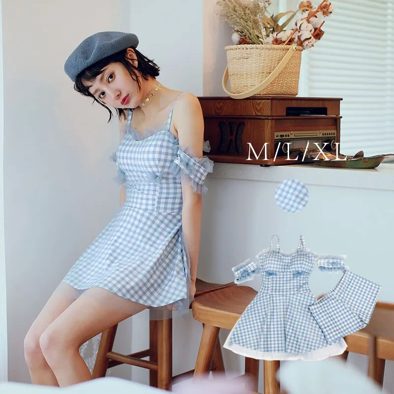 Women Plaid Two Piece Bikini Tankinis Set Swimwear Swimming Beachwear