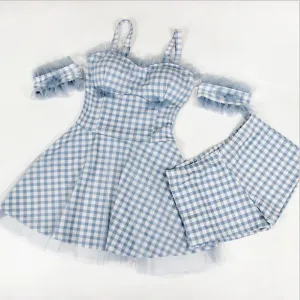 Women Plaid Two Piece Bikini Tankinis Set Swimwear Swimming Beachwear