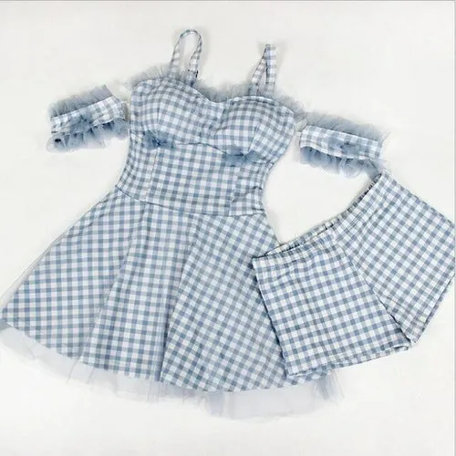Women Plaid Two Piece Bikini Tankinis Set Swimwear Swimming Beachwear