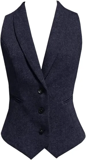 Women Wool Blend Vest V-Neck Dressy Vintage Button Down Waistcoat
