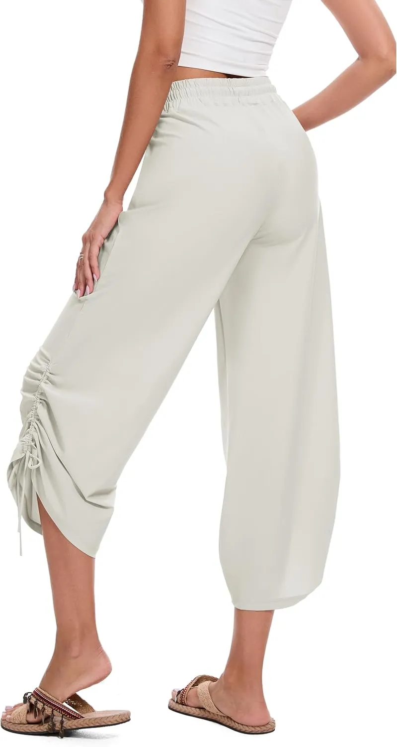 Women's 25" Wide Leg Beach Pants High Waisted Swim Capris Baggy Summer Travel Pant Quick Dry Flowy Cropped Bottoms