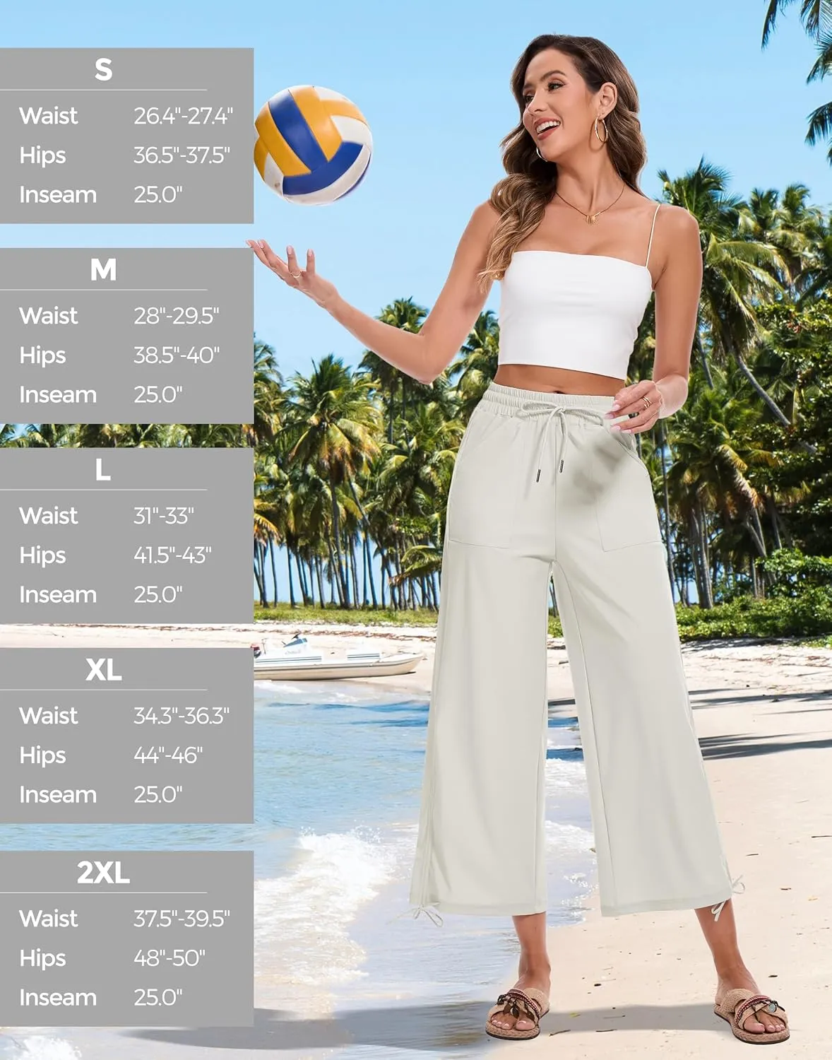 Women's 25" Wide Leg Beach Pants High Waisted Swim Capris Baggy Summer Travel Pant Quick Dry Flowy Cropped Bottoms