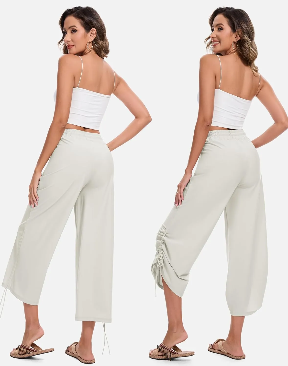 Women's 25" Wide Leg Beach Pants High Waisted Swim Capris Baggy Summer Travel Pant Quick Dry Flowy Cropped Bottoms