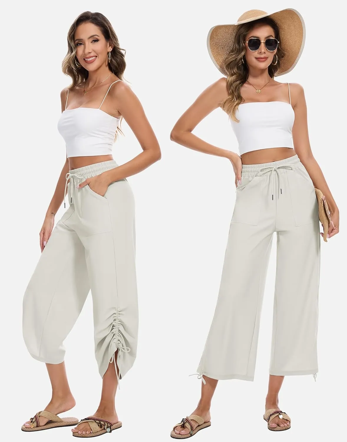 Women's 25" Wide Leg Beach Pants High Waisted Swim Capris Baggy Summer Travel Pant Quick Dry Flowy Cropped Bottoms