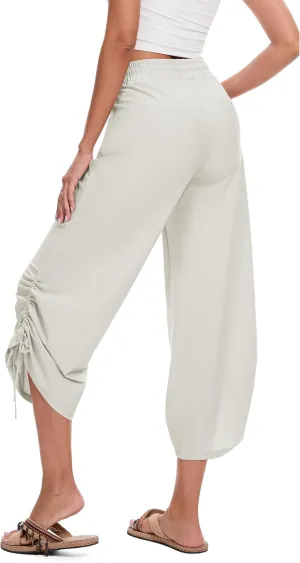 Women's 25" Wide Leg Beach Pants High Waisted Swim Capris Baggy Summer Travel Pant Quick Dry Flowy Cropped Bottoms