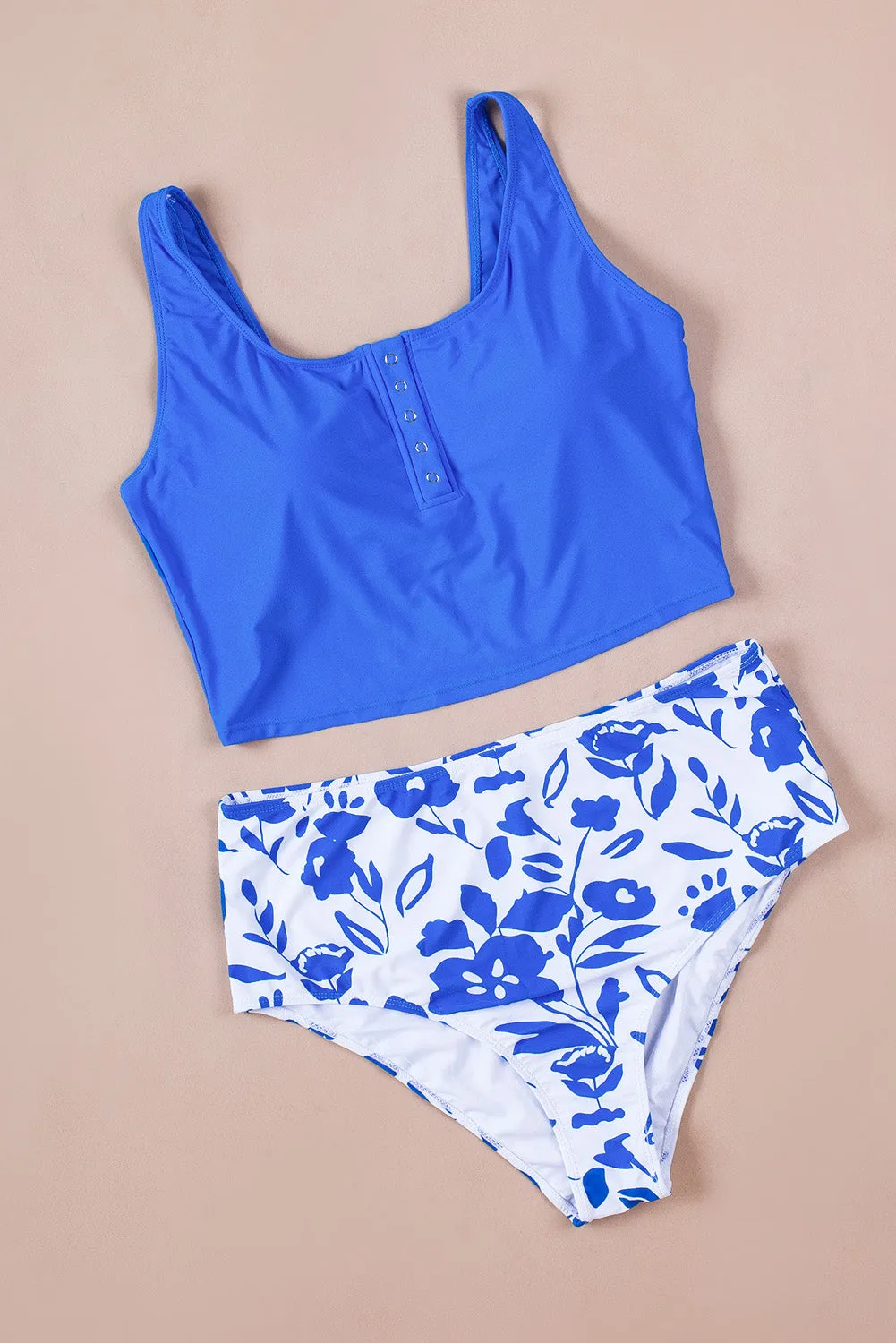 Women's High Waist Tankini Set Swimsuit Square Neck Sleeveless Print Two Piece Bathing Suit