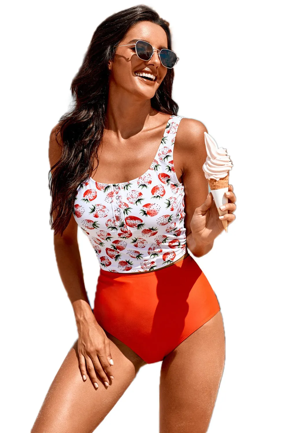 Women's High Waist Tankini Set Swimsuit Square Neck Sleeveless Print Two Piece Bathing Suit