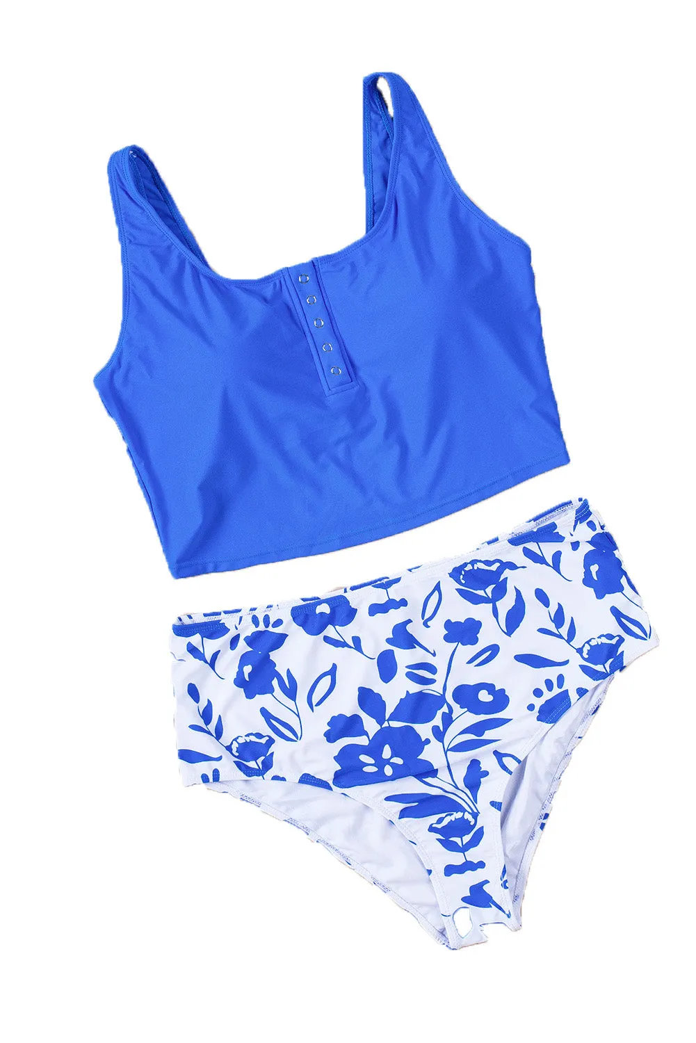 Women's High Waist Tankini Set Swimsuit Square Neck Sleeveless Print Two Piece Bathing Suit