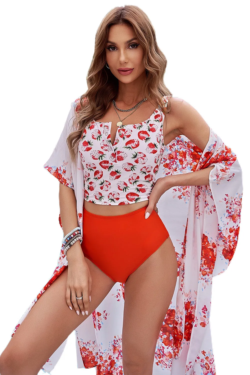 Women's High Waist Tankini Set Swimsuit Square Neck Sleeveless Print Two Piece Bathing Suit