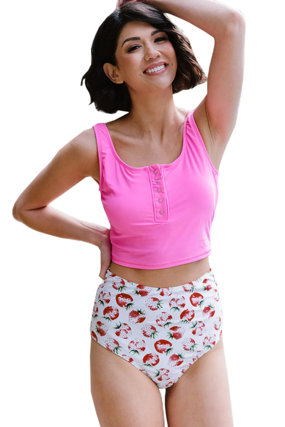 Women's High Waist Tankini Set Swimsuit Square Neck Sleeveless Print Two Piece Bathing Suit