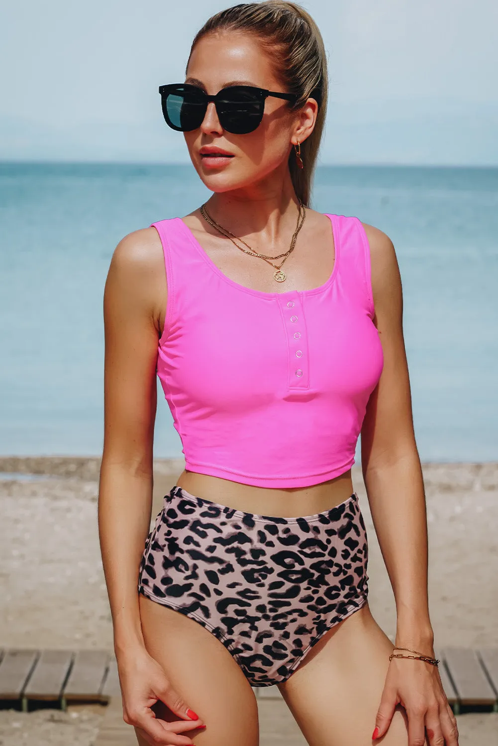 Women's High Waist Tankini Set Swimsuit Square Neck Sleeveless Print Two Piece Bathing Suit