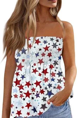 Women's Plus Size Tube Tops Summer Strapless Blouse Pleated Sleeveless Stretchy Sleeveless Flare Hem Tube