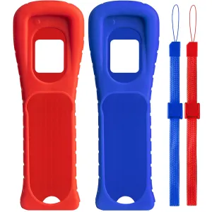 XiQiDianr 2 Packs Silicone Skin Case Cover with Wrist Strap Compatible with Nintendo Wii Remote Controller (Red Blue)