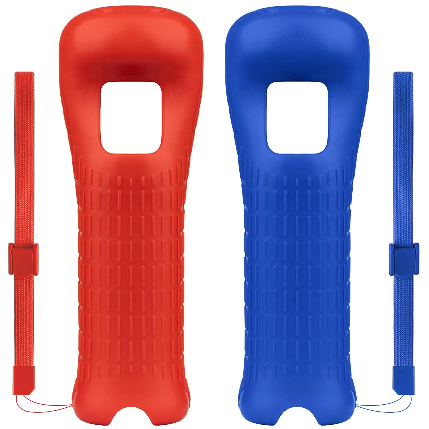 XiQiDianr 2 Packs Silicone Skin Case Cover with Wrist Strap Compatible with Nintendo Wii Remote Controller (Red Blue)